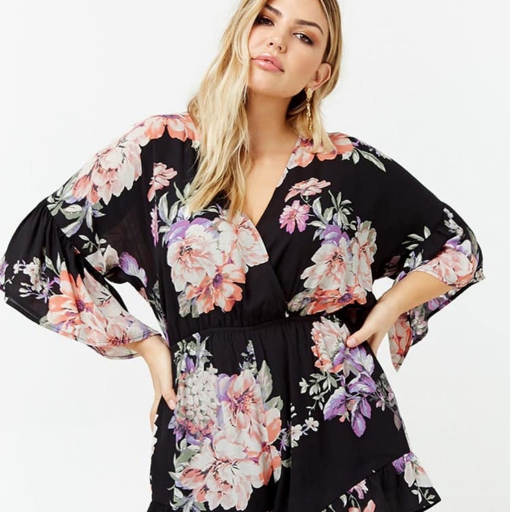 Floral surplice romper
